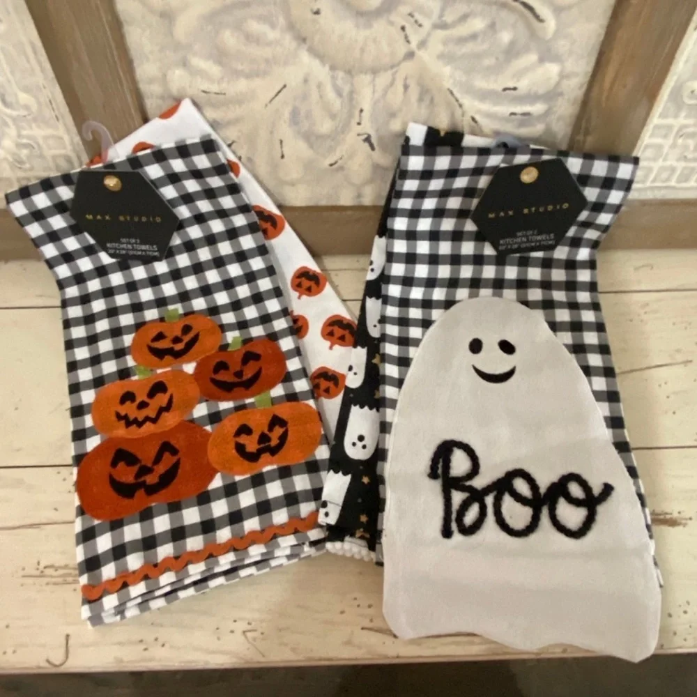 Max Studio Halloween Kitchen Dish Towel Bundle - Ghosts & Pumpkins Brand new!